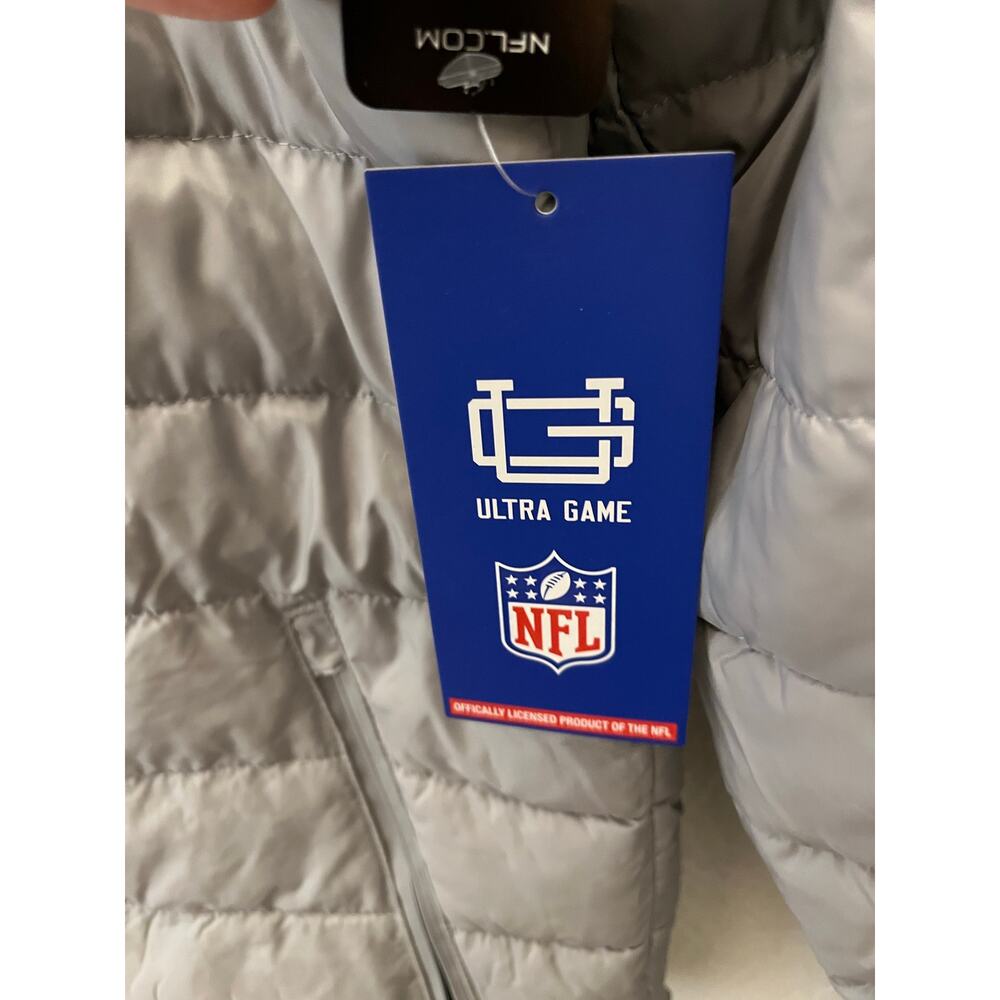 NWT NFL Shield Puffer Jacket M Silver Gray Hooded Quilted Coat Ultra Game $140 - Picture 5 of 10